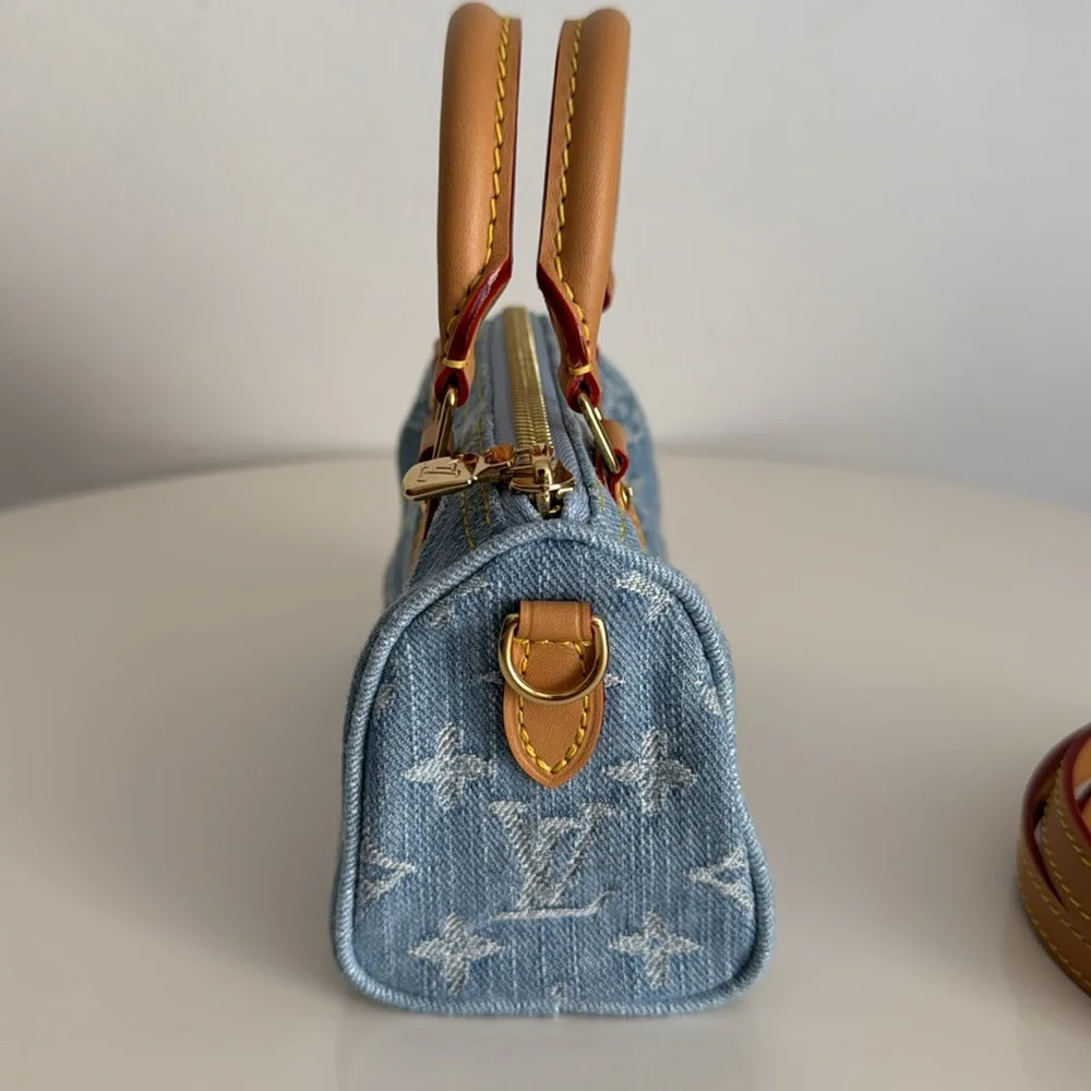 Louis Vuitton *Like NEW *Limited Edition* Nano Mini Denim Speedy Bag with Strap - Picture 6 of 17